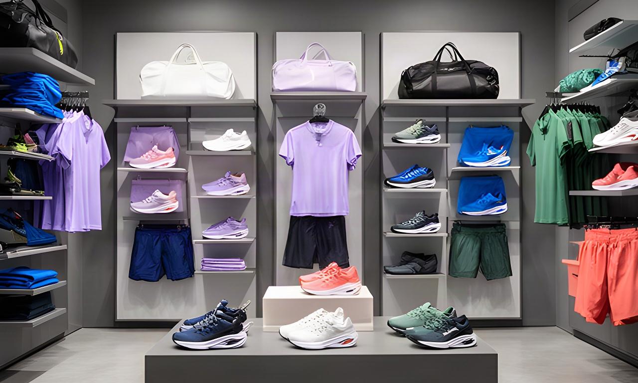 Collectie sportproducten van Nike, adidas, ASICS en Under Armour op kleur gerangschikt