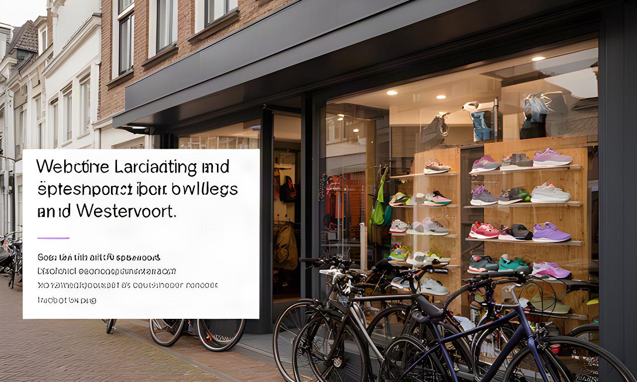 Winkelpui van een sportzaak aan t Kleefse in Westervoort met fietsen en sportschoenen in het raam